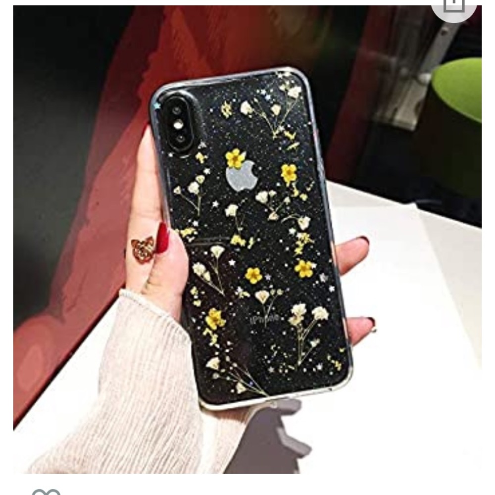 iPhone case, clear with yellow pressed flowers